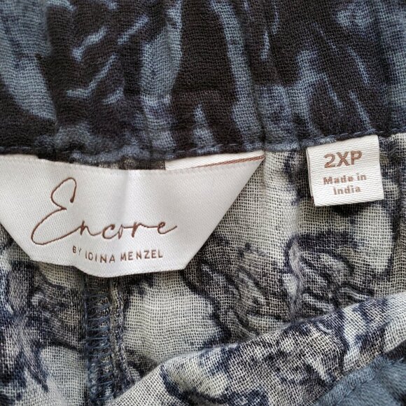 Encore by Idina Menzel Petite Cotton Gauze Ankle Pants Blue Floral Print 2XP - Picture 4 of 16